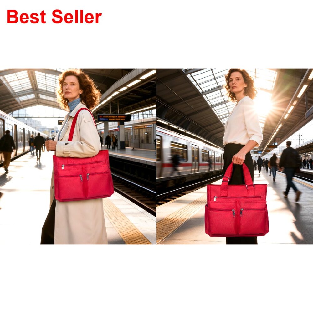 Waterproof Canvas Tote Bag with Laptop Compartment Adjustable Shoulder Strap - Picture 7 of 7